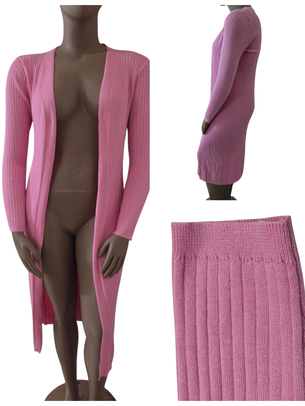 DAISY Rib-Knit Long Sleeve Open Front Maxi Cardigan Large Baby Pink New w/Tags